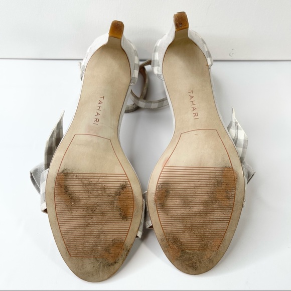 Tahari Newton Heels Gray Gingham Print Bow Sandals, Size 9 - Picture 8 of 9